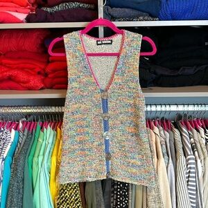 Vintage Ani Barrie blue/pink/green/yellow knitted sweater vest size S